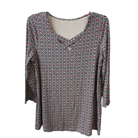 Kim Rogers Top Womens Size M Criss Cross Front Stretchy Knit Career - Picture 1 of 6